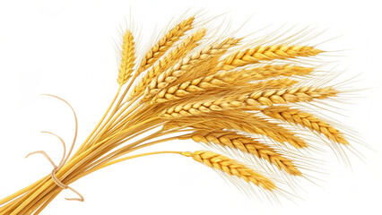 Fototapeta premium Golden ripe wheat stalks tied with twine on a clean white background
