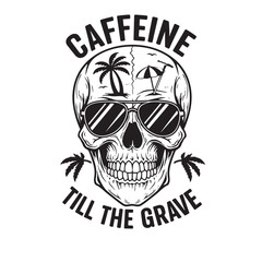 Fototapeta premium Caffeine lover skull wearing sunglasses enjoying beach life forever till the grave