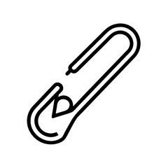 Black Paper Clip Icon Silhouette on White Background, Minimalist Office Attachment Symbol for Documents, Email, Links, and Stationery Interfaces