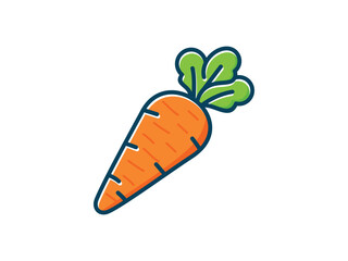 Vector illustration of a carrot with green leaves on top. Suitable for healthy food promotions, agricultural graphics, and children's content.