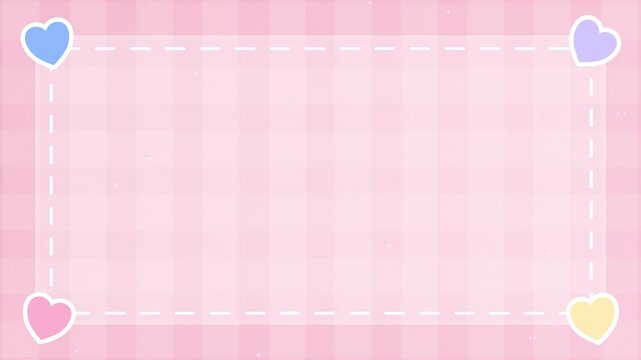Pink Cherkers Line Wallpaper With Pink, Blue, Purple, Yellow Heart Decoration Video Motion Background
