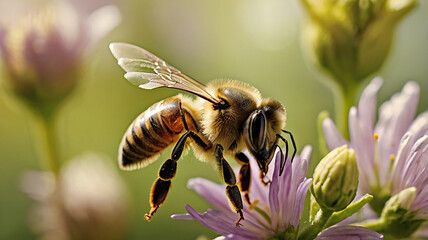 Close-Up of a Honey Bee in Natural Environment