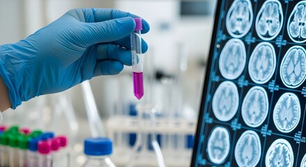 Alzheimer MRI Brain Scan with EDTA Blood Collection Tube for Biomarker Testing Laboratory Analysis