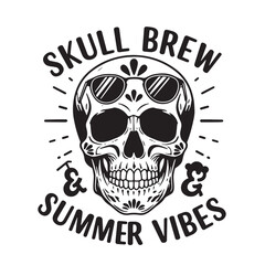 Fototapeta premium Skull brew and summer vibes illustration for t-shirts and graphic designs