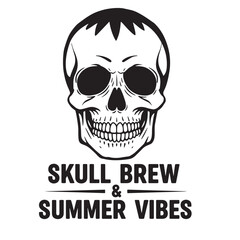 Skull brew and summer vibes vintage illustration svg t-shirt design for apparel decorations and branding