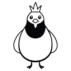Cute cartoon chicken wearing a crown standing on white background