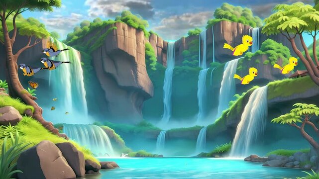 2d cartoon background intro morning animation with beautiful nature landscape background.