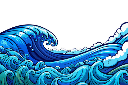 Sea waves under an amazing, colorful sky vector ideal for summer backgrounds, beach scenery designs, ocean-themed art, and tranquil nature scenes