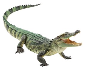 Obraz premium White background isolated scaly green reptile, a dangerous predator, an alligator or crocodile