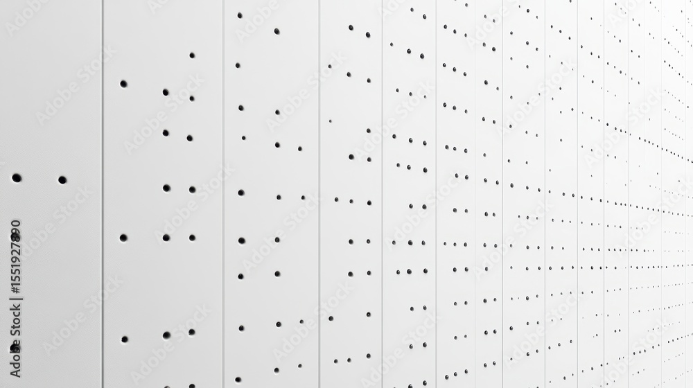 Poster white perforated panel with regularly spaced holes creating a perspective effect.
