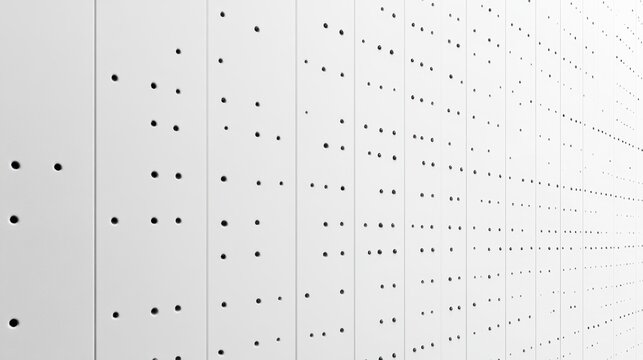 White perforated panel with regularly spaced holes creating a perspective effect.