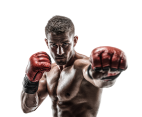 Strong fighter demonstrating boxing skills in training session