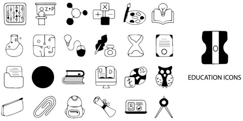 Education simple concept 24 hand drawn icons set .Vector illustration.