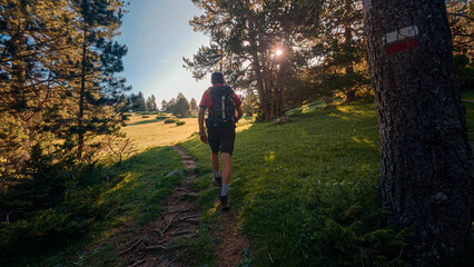 One man ascent on foot from Saravillo to the Lavasar refuge, crossing a landscape of lush forests and impressive mountains of the Chistau Valley, in the heart of the Aragonese Pyrenees.
