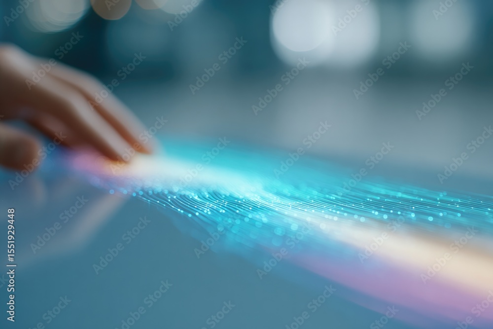 Poster overhead view of brainwave data visualization projected on glass tabletop