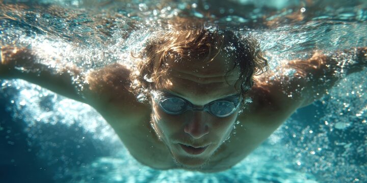 Man Swimming Butterfly Stroke in Pool