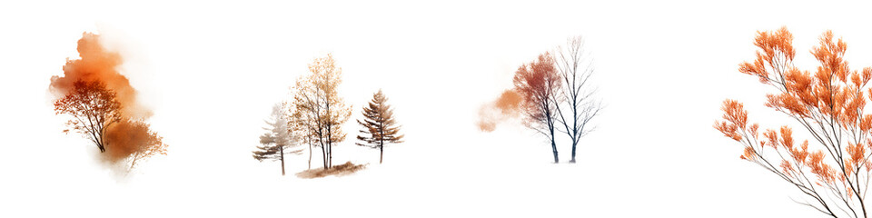 Autumn Trees Watercolor Illustration Collection on White