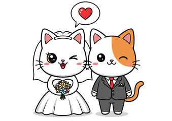 Adorable Cartoon Cat Couple Wedding Illustration Perfect for Invitations, Cards, and More!