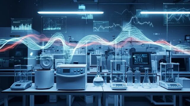 Futuristic Laboratory with Data Visualization and Scientific Equipment in Action