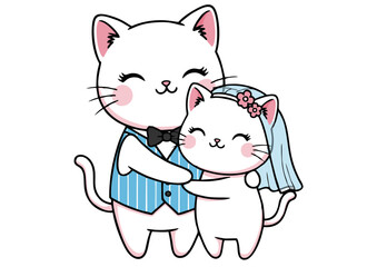 Adorable Wedding Couple Cute Cartoon Cats Embracing