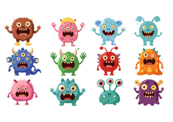 Obraz premium Set of Cute Colorful Cartoon Monsters – Vector Illustration