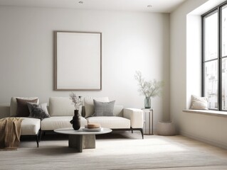 Bright Living Room With Neutral Color  isolated on a transparent background