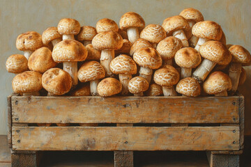Crate full of mushrooms.