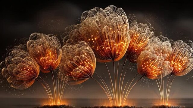 Abstract Bloom in the Ether: An artistic rendition of luminous, ethereal blooms, radiating warmth and intricate patterns against a mysterious backdrop.