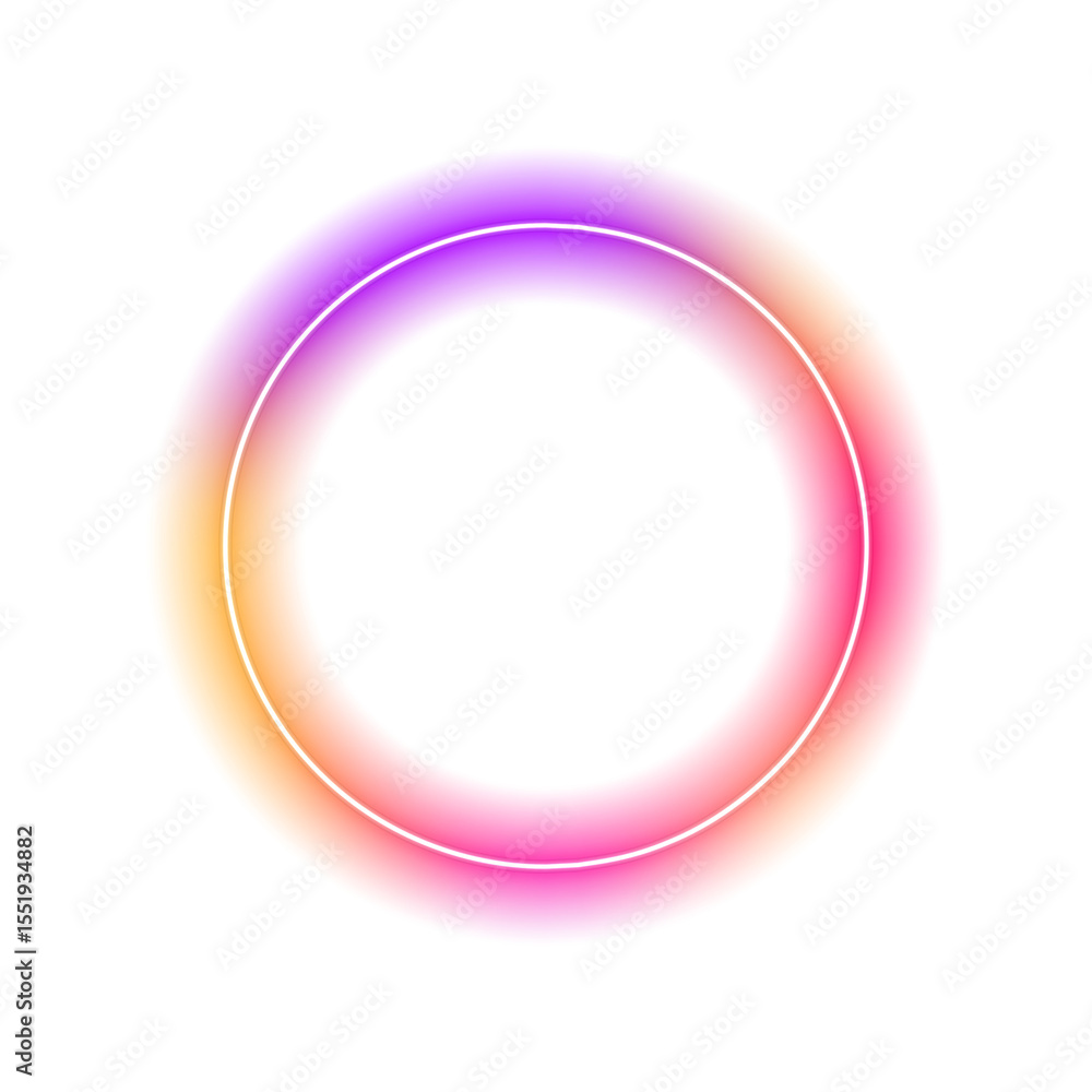 Poster glowing neon round lamp icon on transparent background in png format. colorful bright neon template.