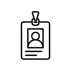 Black ID Badge Icon Silhouette on White Background, Minimalist Employee Access Pass Symbol for Identity Verification, Name Tag, and User Profile Design