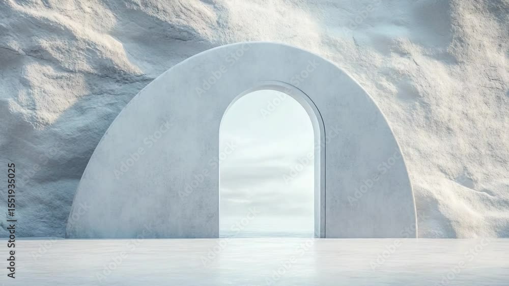 Poster archway to serenity: a minimalist architectural rendering showcases a serene arched doorway set with