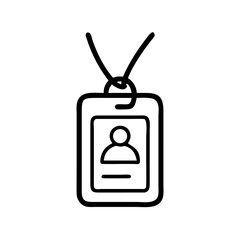 Fototapeta premium Black ID Badge Icon Silhouette on White Background, Minimalist Employee Access Pass Symbol for Identity Verification, Name Tag, and User Profile Design