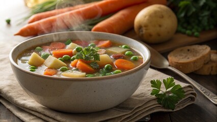 Hot Homemade Vegetable Soup with Fresh Ingredients