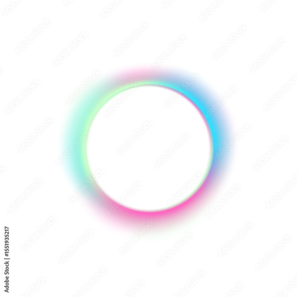 Poster Bright colored gradient neon circles of round curve shape with wavy dynamic lines in PNG format on white background.	