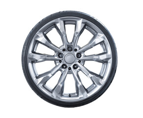 Obraz premium Silver alloy wheel design for car enthusiasts and automotive styling
