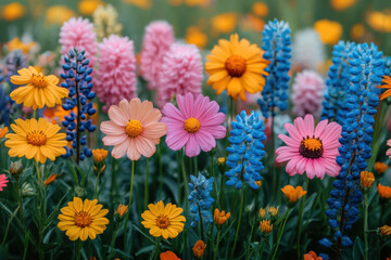 Colorful flowers in a field.