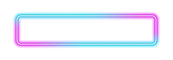 Blue rectangle neon frame, light sign box. Neon futuristic sign frame blue purple. Neon frame, bright glowing neon frame with transparent background.	