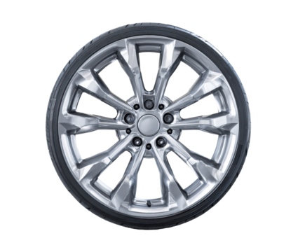 Silver alloy wheel design for car enthusiasts and automotive styling