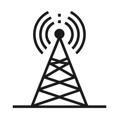 Modern Line Art Illustration: Telecommunications Tower, Wireless Signal Transmission, Technology Concept