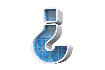 3D question mark shaped like a swimming pool with blue mosaic tiles. High quality 3D rendering.
