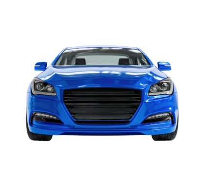 Blue sedan car front view for promotional design