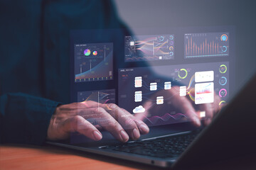Data analysts work with computer, analyze business data using statistical graphs, organize workflow data on dashboard ,evaluate and measure the effectiveness of business process improvement