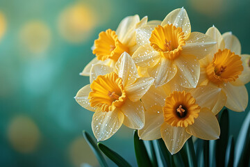 Yellow daisies with water droplets.