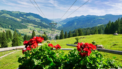 Blick von der Luftseilbahn Brunni-Holzegg ins Tal