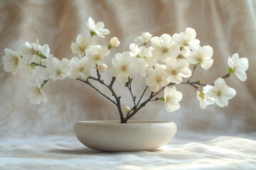 White flower in white bowl.