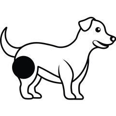 Cute cartoon dog with a black spot on its hindquarters standing profile