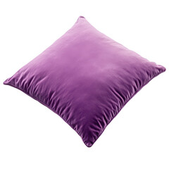 A square purple pillow with a soft texture floating on transparent background