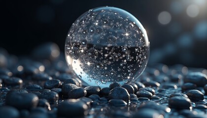 Crystal ball on stones