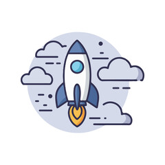flat vector icon, Rocket with cloud icon, suitable for infographic and app design