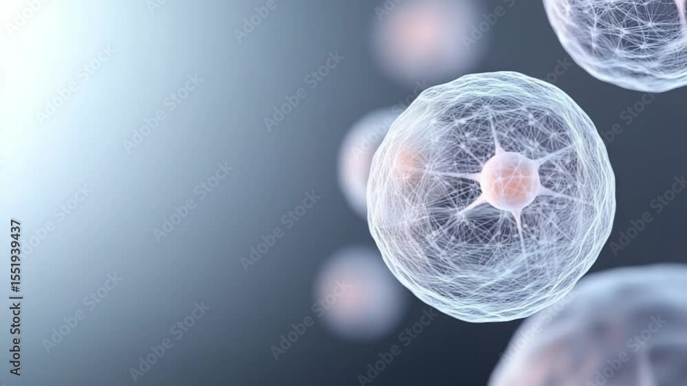 Poster Cellular World: A mesmerizing microscopic view of cells, revealing intricate internal structures and a sense of scientific wonder.